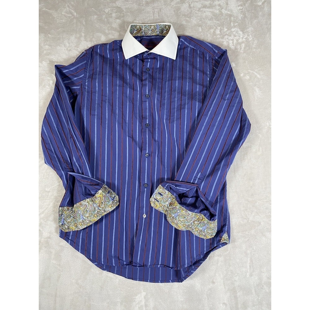 ROBERT GRAHAM Shirt Mens 42/16.5 Paisley FLIPâ CUFF Striped